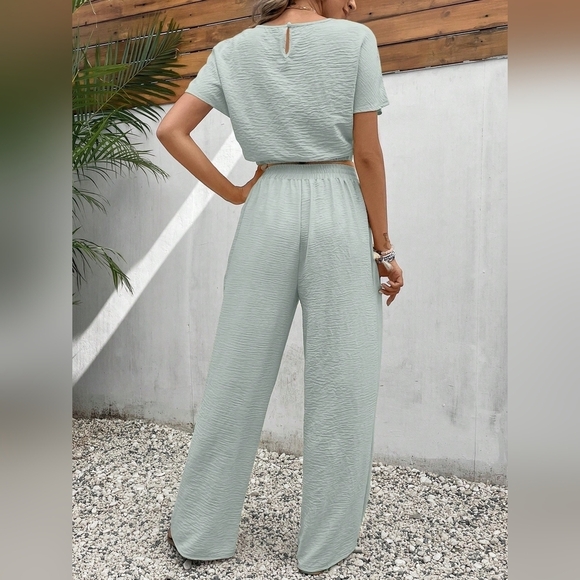 Women's Pants Set Loose Texture Solid Color Casual Two Piece Suit - Picture 2 of 6